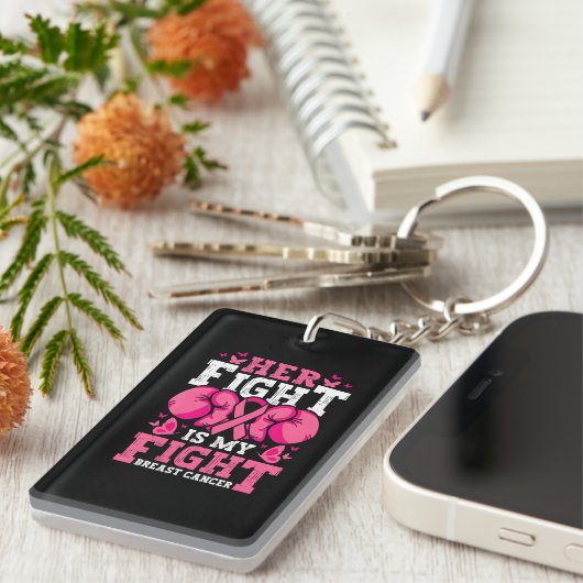 ボクシング手袋彼女の戦いは私の戦い乳がん キーホルダー (正面右)