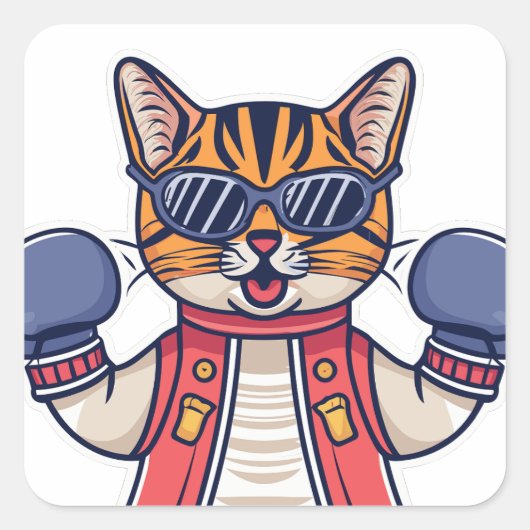 ボクシング手袋猫 スクエアシール (正面)