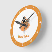 ボクシング武術アーツガールガールボクサーオレンジキッズネーム ラウンド壁時計 (傾斜)
