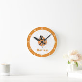 ボクシング武術アーツガールガールボクサーオレンジキッズネーム ラウンド壁時計 (ホーム)