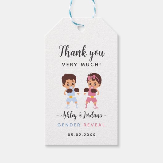 ボクシング テーマの性別発表 御礼タグ ギフトタグ (正面)