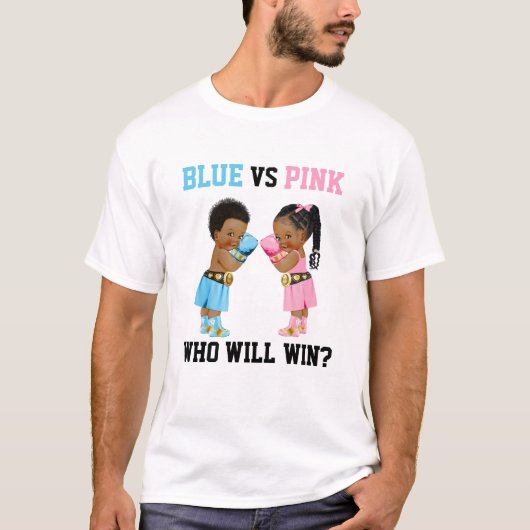 ボクシング ベイビー 男の子 女の子 性別発表 ブルー ピンク Tシャツ (正面)