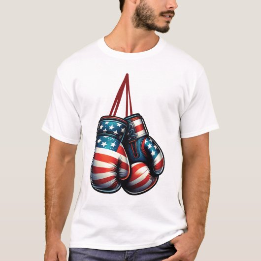 ボクシング 7月4日 アメリカ国旗 グローブ ボクサー Tシャツ (正面)