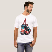 ボクシング 7月4日 アメリカ国旗 グローブ ボクサー Tシャツ (正面フル)