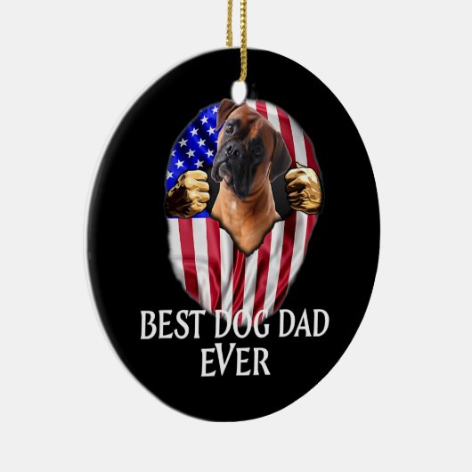 ボク最高のサーパパ今まで可愛い犬の恋人アメリカ国旗 セラミックオーナメント (右)