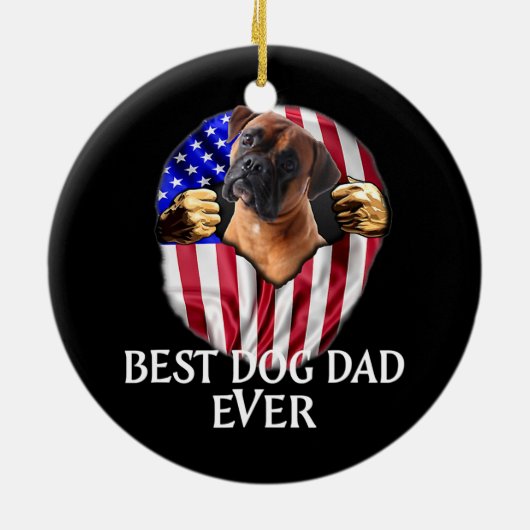 ボク最高のサーパパ今まで可愛い犬の恋人アメリカ国旗 セラミックオーナメント (裏面)