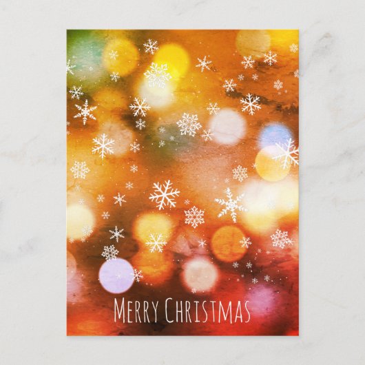 ボケた鮮やかな光の雪の結晶 - モダンなクリスマス シーズンポストカード (正面)