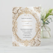 ボケアリア グリーン ゴールド ウェディング アート ヌーボー ムーハ 招待状 (スタンド正面)