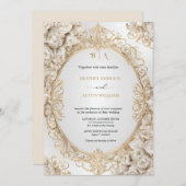 ボケアリア グリーン ゴールド ウェディング アート ヌーボー ムーハ 招待状 (正面/裏面)