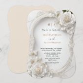 ボケア・グリーン・ゴールド・ウェディング・アールヌーヴォー・ムシャ 招待状 (正面/裏面)