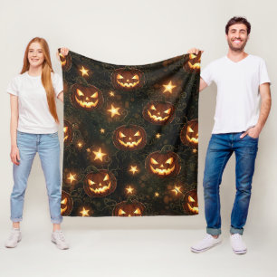 ボケハロウィンシームレス   グローイングジャックオーランタン フリースブランケット