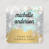 ボケフェイク金ゴールドでブラシ付きグリッター スクエア名刺 (正面)