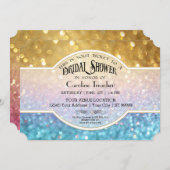 ボケ映画プレミアチケットスタイル ゴールド ブルー スパークル 招待状 (正面/裏面)