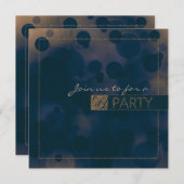 ボケ グラム ブルー & ゴールド パーティー 招待状 (正面/裏面)