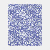 ボコシッククラシックペイズリーブルーホワイトハート フリースブランケット (正面)