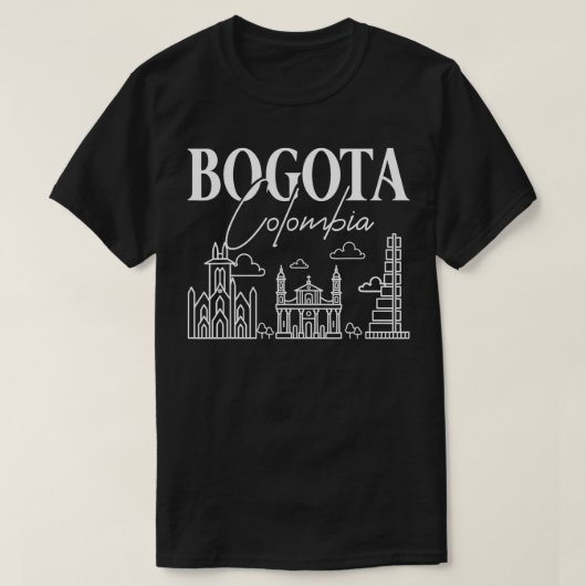 ボゴタコロンビア市スカイライン地図と旅行 Tシャツ (デザイン正面)