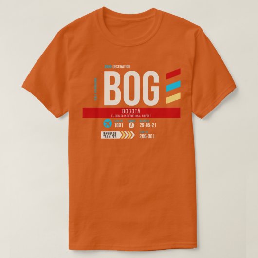 ボゴタ BOG 空港コード 荷物タグ 1 Tシャツ (デザイン正面)