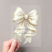 ボシンプルホエレガントアイボリークリームボウブライダルシャワー アクリル招待状 (インサイチュ (ポータブル))