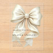 ボシンプルホエレガントアイボリークリームボウブライダルシャワー アクリル招待状 (正面)