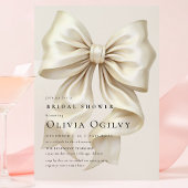 ボシンプルホエレガントアイボリークリームボウブライダルシャワー インビテーションポストカード