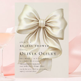 ボシンプルホエレガントアイボリークリームボウブライダルシャワー インビテーションポストカード