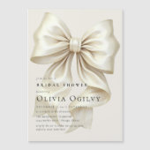 ボシンプルホエレガントアイボリークリームボウブライダルシャワー マグネット招待状 (正面)
