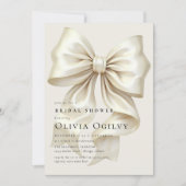 ボシンプルホエレガントアイボリークリームボウブライダルシャワー 招待状 (正面)