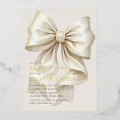 ボシンプルホエレガントアイボリークリームボウブライダルシャワー 箔招待状 (正面)