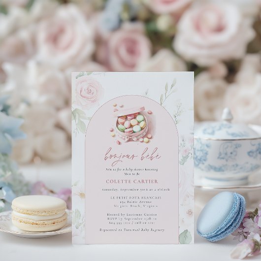 ボジュールベビーウォーターカラーフランスのベビーシャワー 招待状