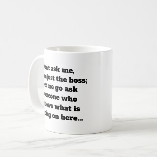 ボスおもしろいことわざオフィスユーモアタイポグラフィ コーヒーマグカップ (正面左)