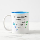 ボスおもしろい引用文for office umous blue & Green ツートーンマグカップ (左)