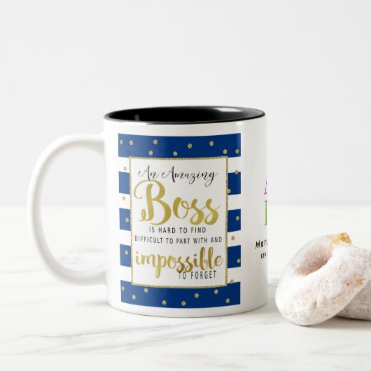 ボスのマグ-ボスの海軍および金ゴールドありがとう ツートーンマグカップ (ドーナツ)