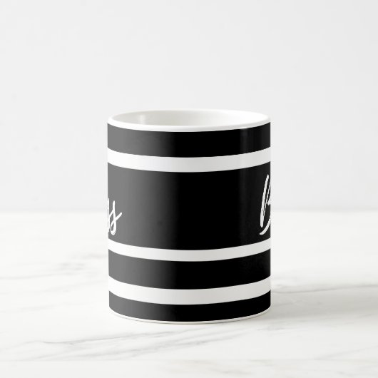 ボスのマグ、白黒ストライブ柄 コーヒーマグカップ (中央)