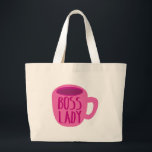 ボスの女性でピンクのコーヒーカップ ラージトートバッグ<br><div class="desc">ボスの女性でピンクのコーヒーカップ</div>