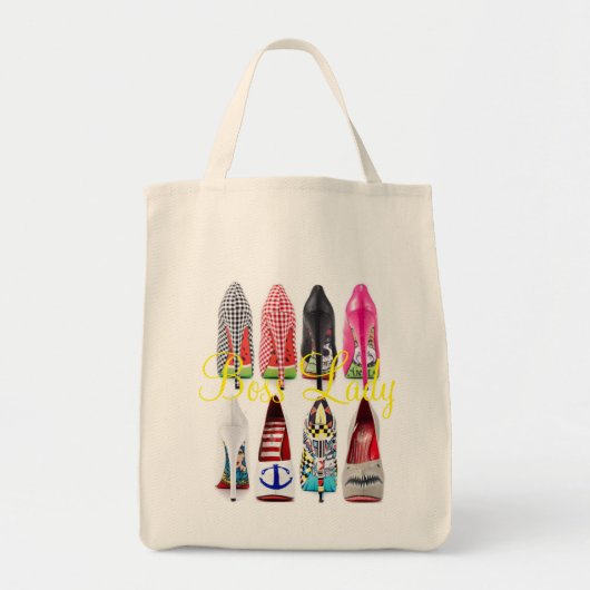 ボスの女性ハイヒールは食料雑貨のトートに蹄鉄を打ちます トートバッグ (正面)