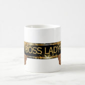 ボスの女性|シックで黒い金ゴールドのグリッターのハイヒール コーヒーマグカップ (中央)