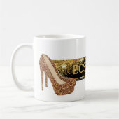ボスの女性|シックで黒い金ゴールドのグリッターのハイヒール コーヒーマグカップ (左)