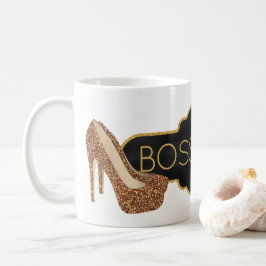 ボスの女性|シックで黒い金ゴールドのグリッターの靴 コーヒーマグカップ