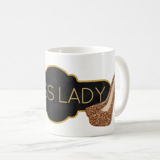 ボスの女性|シックで黒い金ゴールドのグリッターの靴 コーヒーマグカップ (正面右)