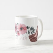 ボスの女性|上品の花柄のばら色の金ゴールドのグリッターの靴 コーヒーマグカップ (正面右)