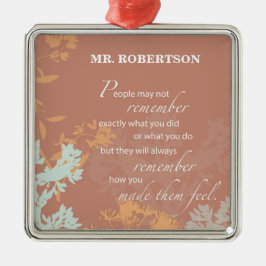 ボスの日ワイルドフラワーシルエット・オン・ブラウン メタルオーナメント