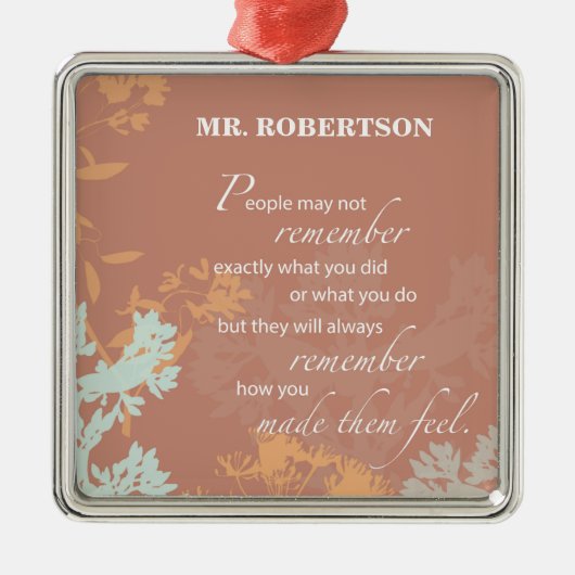 ボスの日ワイルドフラワーシルエット・オン・ブラウン メタルオーナメント (正面)