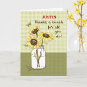 ボスの日、名前をカスタムする、ジャスティン、ひまわりの花 カード (黄色い花)