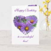 ボスの誕生日の紫色の秋の星状体の野生の花 カード (黄色い花)