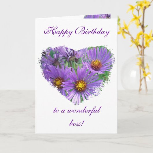 ボスの誕生日の紫色の秋の星状体の野生の花 カード (黄色い花)