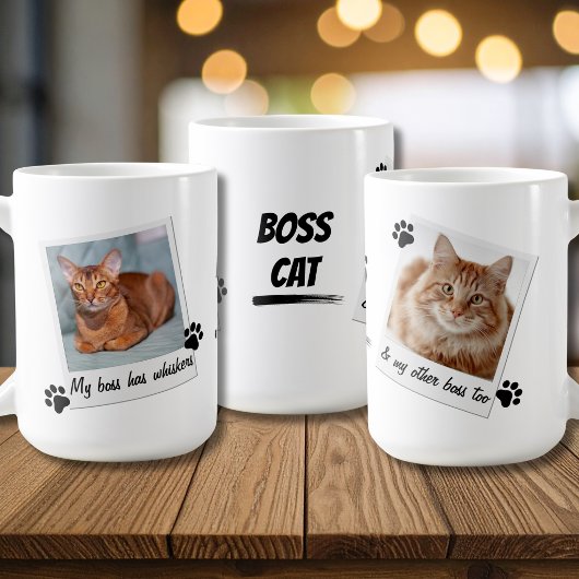 ボスはひげ Cat Paw 写真タイポグラフィー コーヒーマグカップ