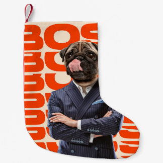 ボスは犬の頭が両手を組んで立つ スモールクリスマスストッキング