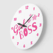 ボスカスタムタイポグラフィピンクハート ラージ壁時計 (傾斜)