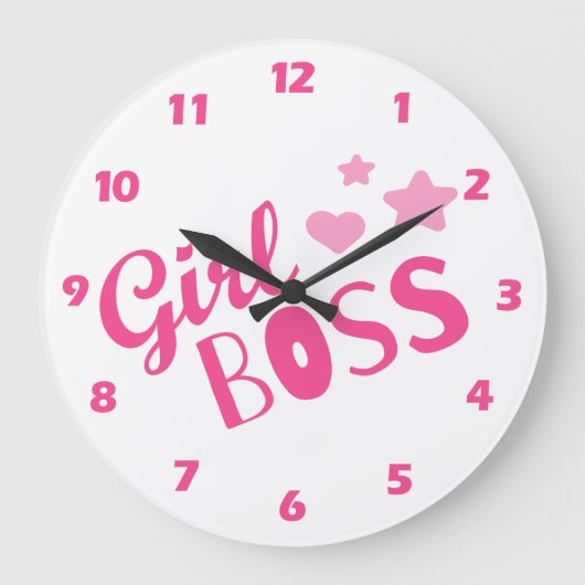 ボスカスタムタイポグラフィピンクハート ラージ壁時計 (正面)