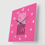 ボスカスタムブランドガールホワイトブラックホットピンク スクエア壁時計 (傾斜)